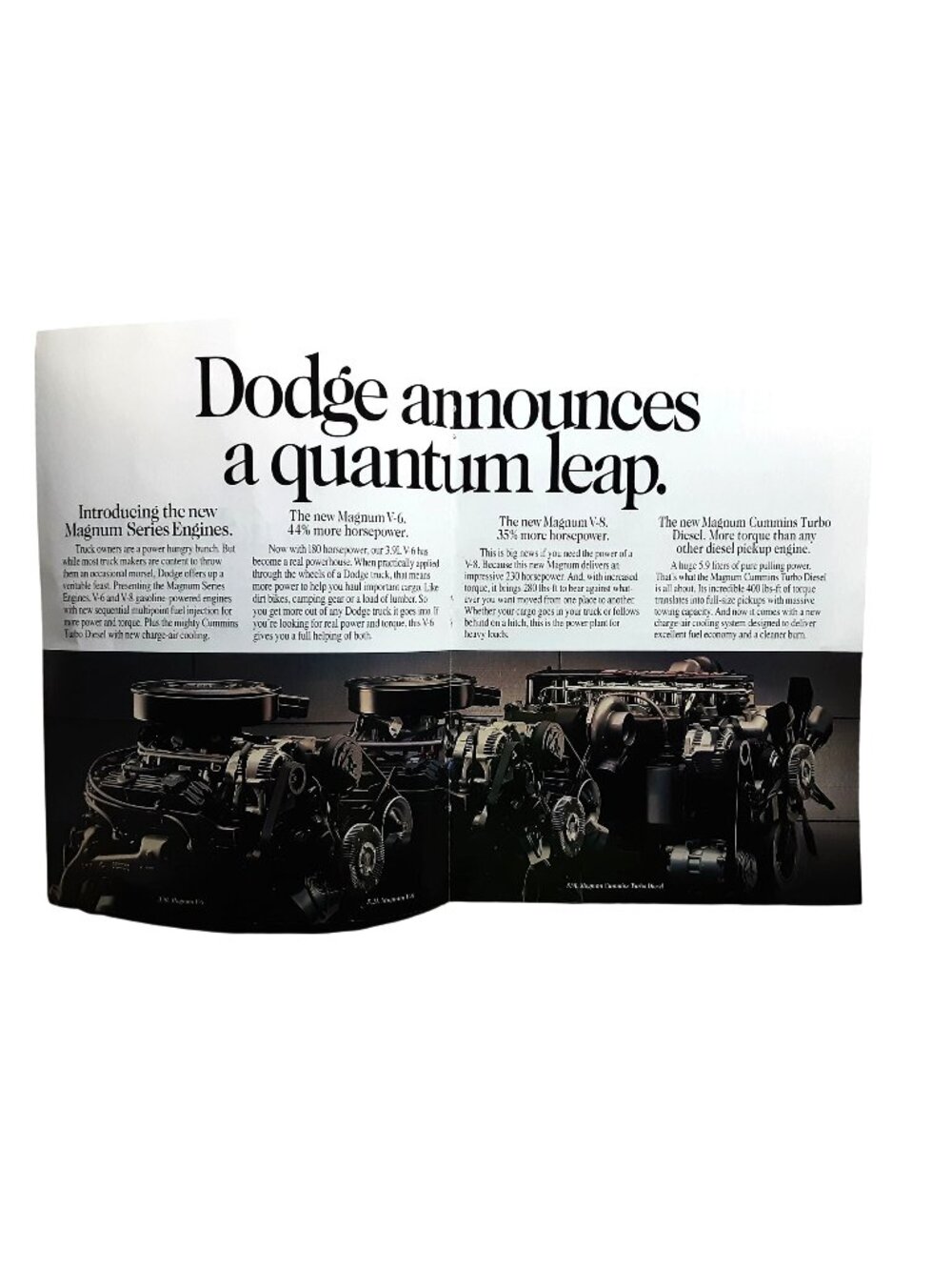 1991 Dodge Trucks Magnum Engines Print Ad 4 Page Uncut Ram Dakota Cummins